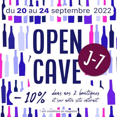 J-7 avant l'Open Cave !
Du 20 au 24 septembre 2022, profitez d'une réduction de 10% sur tous nos produits ! Et ce qui est encore plus chouette c'est que cette réduction est valable dans nos 2 boutiques (8 ter rue Combarel et Parc des Moutiers à Rodez) et sur notre site internet cave-ruthene.com !